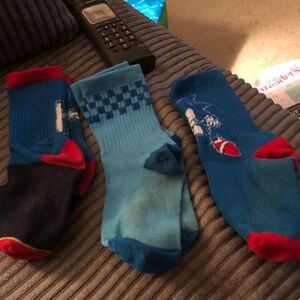 George Boys Blue Crew Socks Trio with Red Accents